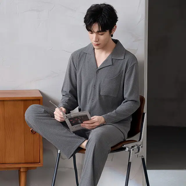 芬腾可安 秋冬季经典保暖锁温亲肤简约少年感外出可穿开衫家居服睡衣套装 男款