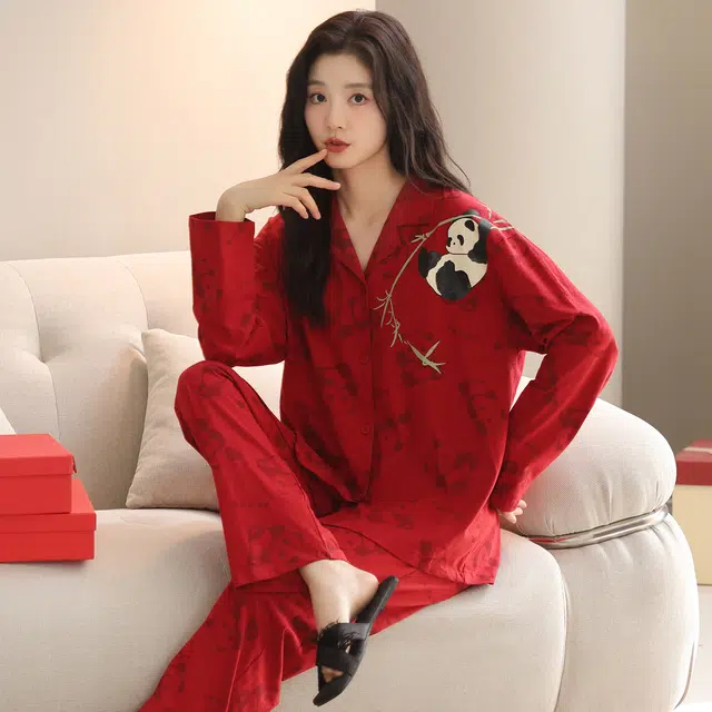 芬腾可安 春秋季本命年经典轻盈简约舒适喜庆开衫设计感情侣款家居服睡衣套装 女款