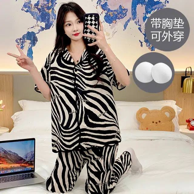 芬腾可安 亲肤休闲舒适春夏秋季带胸垫家居服透气睡衣套装 女款