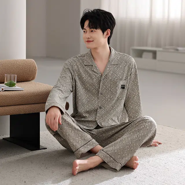 芬腾可安 秋冬外出可穿的加厚保暖舒适开衫透气不闷亲肤简约家居服睡衣套装 男款
