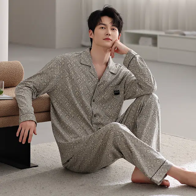芬腾可安 秋冬外出可穿的加厚保暖舒适开衫透气不闷亲肤简约家居服睡衣套装 男款