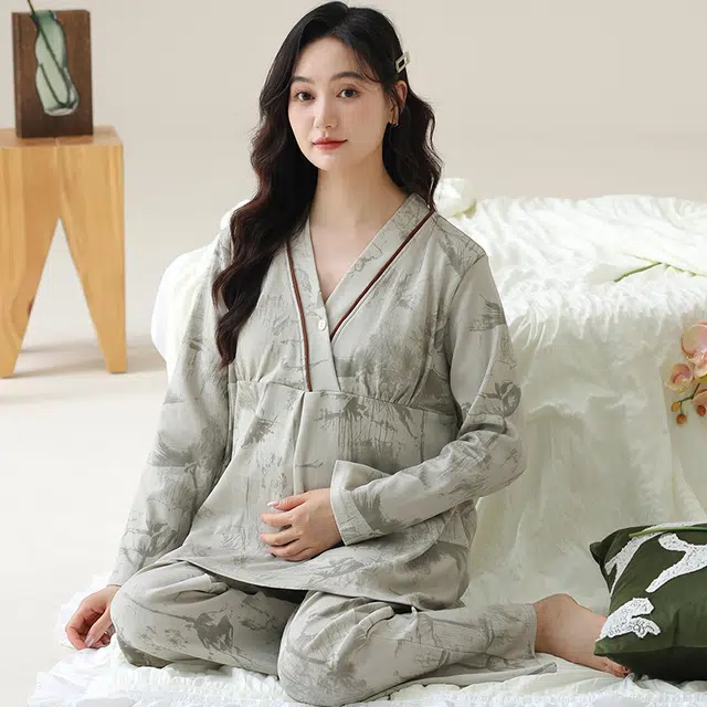 芬腾可安 春秋外出可穿柔软舒适自带杯垫哺乳期可穿月子家居服睡衣套装 女款