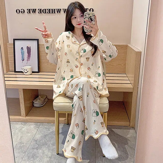 芬腾可安 可外穿春秋杯垫一体休闲少女轻盈开衫亲肤舒适家居服睡衣套装 女款