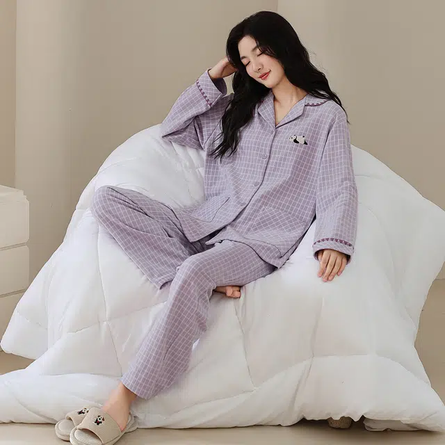 芬腾可安 秋冬季精致浅色系加厚显瘦设计感亲肤情侣款家居服睡衣套装 女款