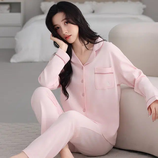 芬腾可安 秋冬休闲简约显瘦舒适开衫纯棉亲肤透气家居服睡衣套装 女款