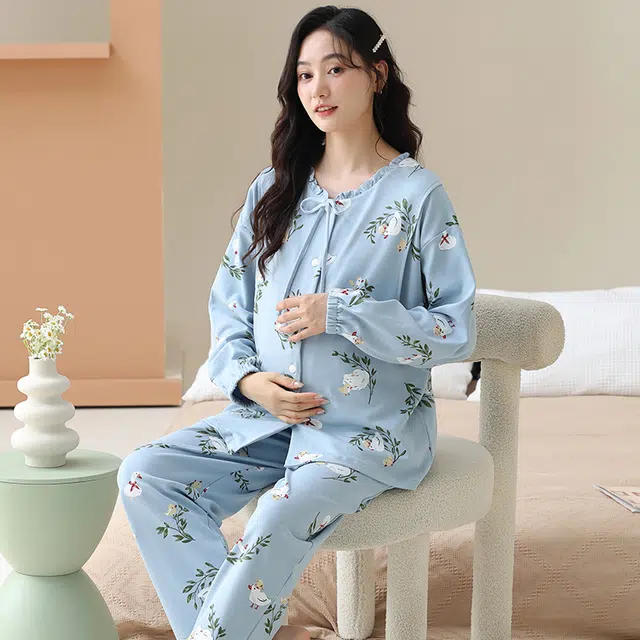 芬腾可安 外出可穿柔软舒适春秋哺乳期可穿月子家居服睡衣套装 女款