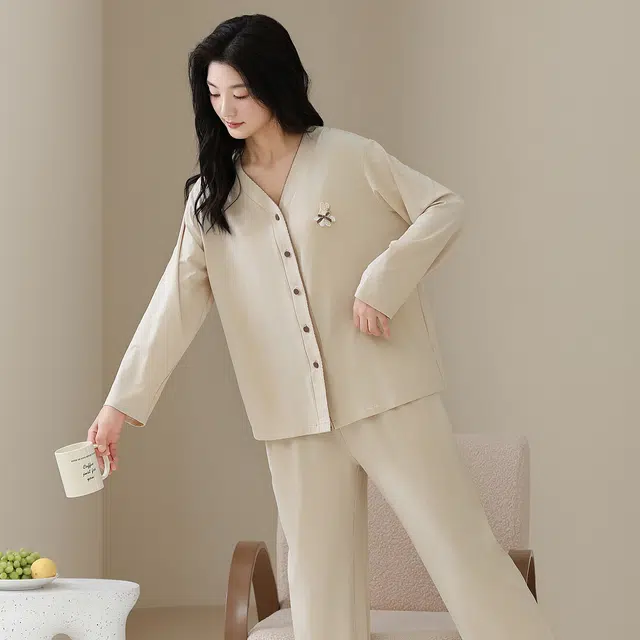 芬腾可安 秋冬季精致浅色系设计感亲肤简约显瘦家居服睡衣套装 女款