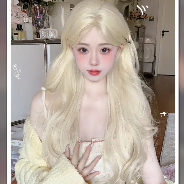 右西 人间芭蕾 前额蕾丝网红白金色长卷发八字刘海大波浪  全头套