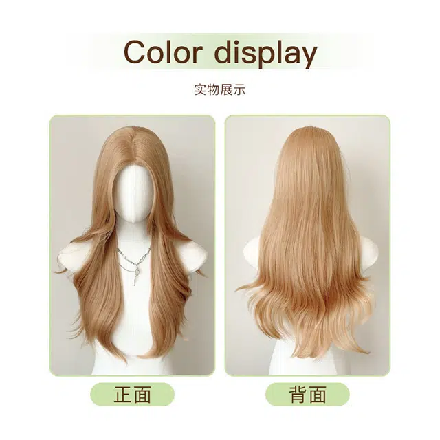 时影 坠落天使奶茶金长发前额蕾丝假发女 显白中分大波浪长卷发仿真全头套