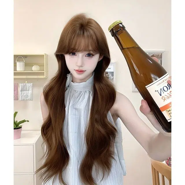 时影 甜心 法式修颜大波浪卷发  焦糖暖棕时尚显白 假发女  全头套