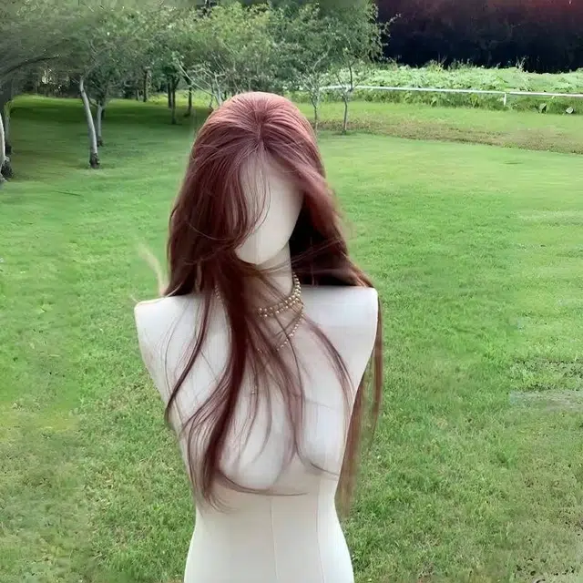 时影 初恋邂逅 假发女粉棕色洋气长直发小额蕾丝自然仿真发丝全头套女