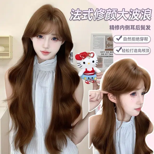 时影 甜心 法式修颜大波浪卷发  焦糖暖棕时尚显白 假发女  全头套