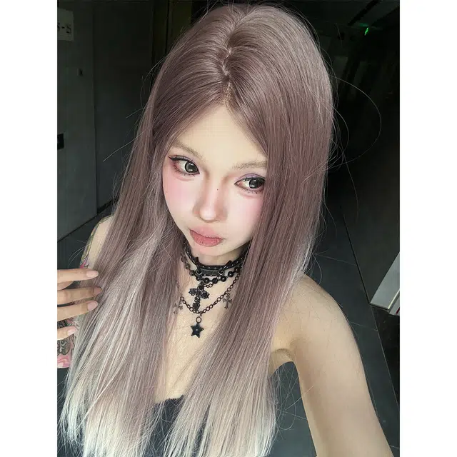 右西 渐变巧克力  前额蕾丝长直发  透气逼真 亚裔风 假发女  全头套