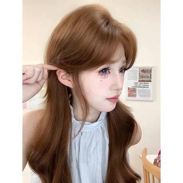 时影 甜心 法式修颜大波浪卷发  焦糖暖棕时尚显白 假发女  全头套