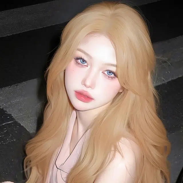 时影 坠落天使奶茶金长发前额蕾丝假发女 显白中分大波浪长卷发仿真全头套