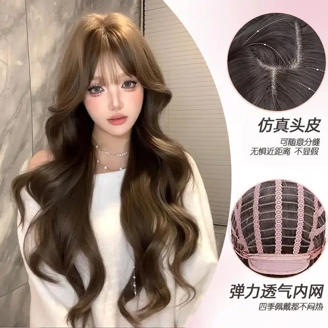时影 天菜女友 自然长卷假发 冷棕色波浪卷