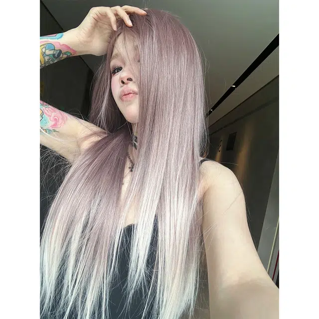 右西 渐变巧克力  前额蕾丝长直发  透气逼真 亚裔风 假发女  全头套