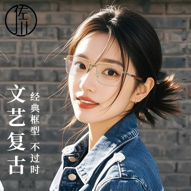 【可配度数】 佐川 时尚商务半框近视眼 复古实木腿 方圆脸显脸小 高级感斯文理工男镜框 光学镜架 男女同款情侣款