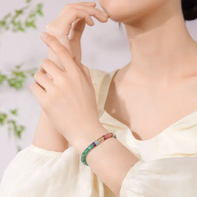 【發财新姿势!】 世纪缘珠宝 七宝玲珑翠新中式国潮百搭药片手链彩色多巴胺#好运#吉祥 非洲翠 手串 女款