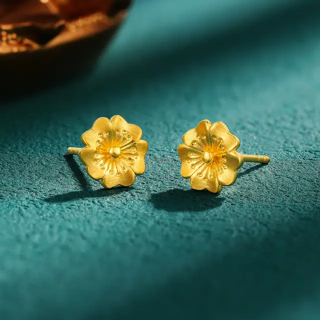 世纪缘珠宝 樱花小众精致一对 足金 按克计价 黄金耳钉 女款