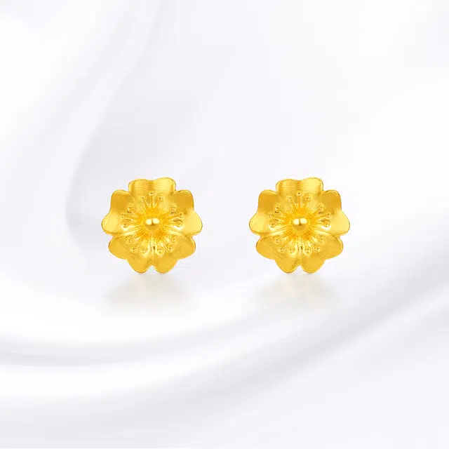 世纪缘珠宝 樱花小众精致一对 足金 按克计价 黄金耳钉 女款
