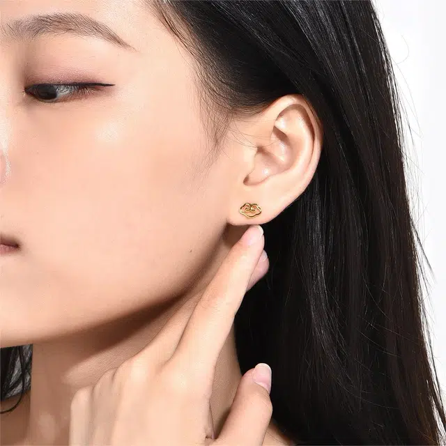世纪缘珠宝 如意祥云养耳简约一对 足金 按克计价 黄金耳钉 女款