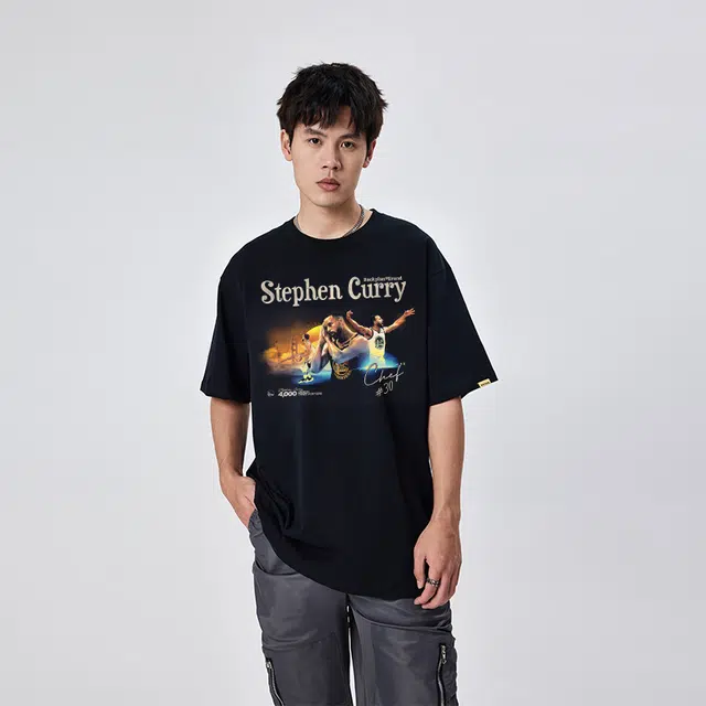 摇滚计划 球星库里三分球记录名场面美式重磅短袖休闲运动套装 男女同款