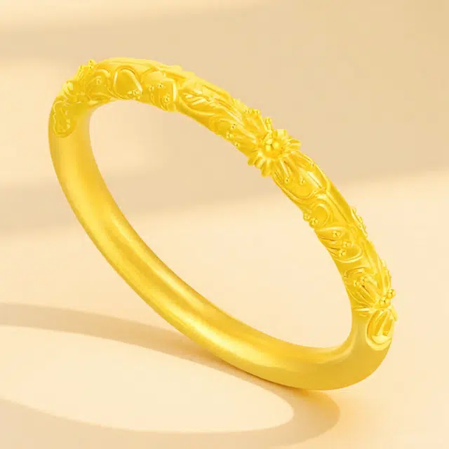 壹金金 紫荆花 花卉立体雕花素圈 新中式小众设计轻奢时尚高级感简约精致 足金 一口价 戒指 男女同款情侣款