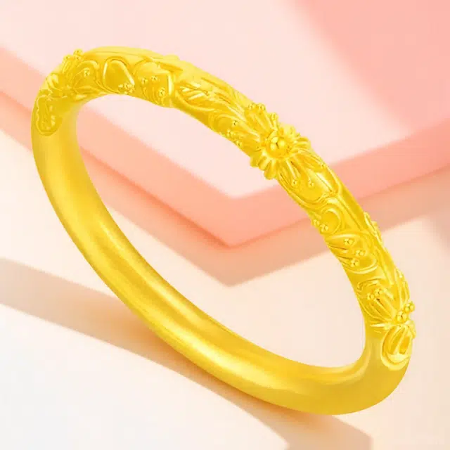 壹金金 紫荆花 花卉立体雕花素圈 新中式小众设计轻奢时尚高级感简约精致 足金 一口价 戒指 男女同款情侣款