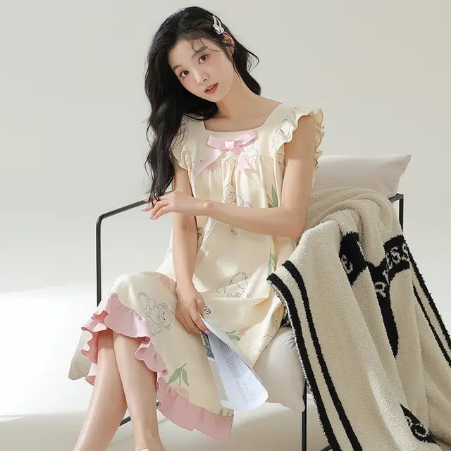 品彩 纯棉凉感薄款可爱风百搭无袖睡裙 女款