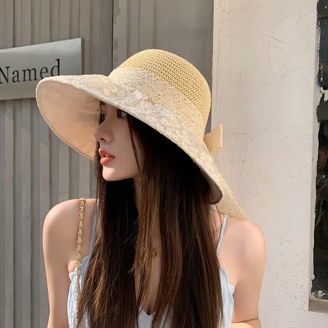 俞兆林 海边帽子女夏季防晒盆帽赫本风沙滩度假蕾丝遮阳太阳帽透气太阳帽 薄款 渔夫帽 女款