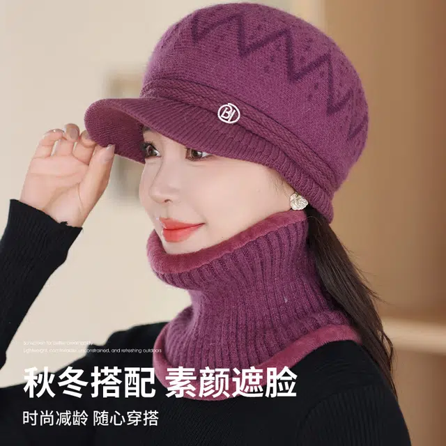 俞兆林 中老年人帽子女冬季老太太保暖加绒妈妈老人奶奶酒红毛线帽 腈纶 鸭舌帽 女款
