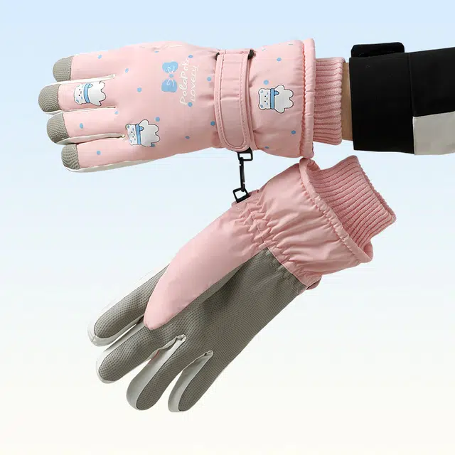 俞兆林 女士冬季新款雪山玩雪防泼水加绒加厚可爱滑雪骑行可触屏防风防寒 聚酯纤维 手套 女款