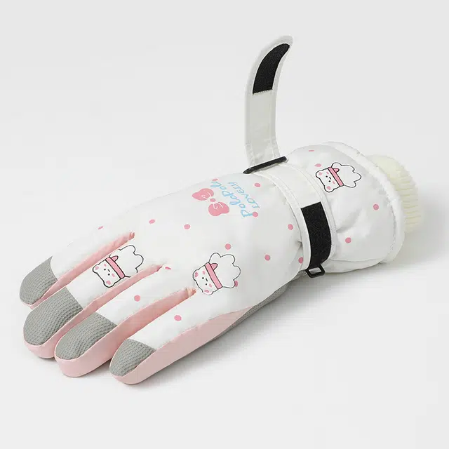 俞兆林 女士冬季新款雪山玩雪防泼水加绒加厚可爱滑雪骑行可触屏防风防寒 聚酯纤维 手套 女款