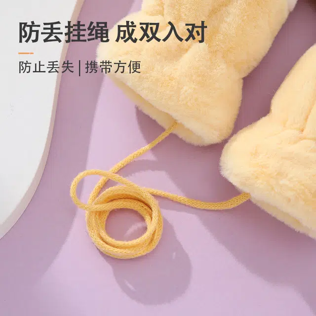 俞兆林 冬季可爱卡通小孩挂脖加绒厚户外防风防寒保暖包指防冻 加厚 绒线手套 儿童款