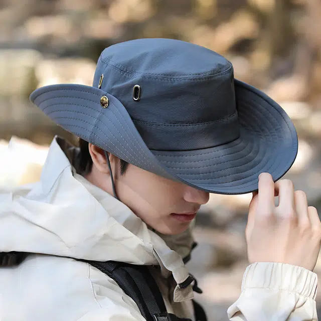 俞兆林 夏季户外骑行钓鱼登山露营遮阳帽防紫外线速干透气太阳帽西部牛仔防晒帽大帽檐显脸小遮脸 轻薄款 渔夫帽 男款