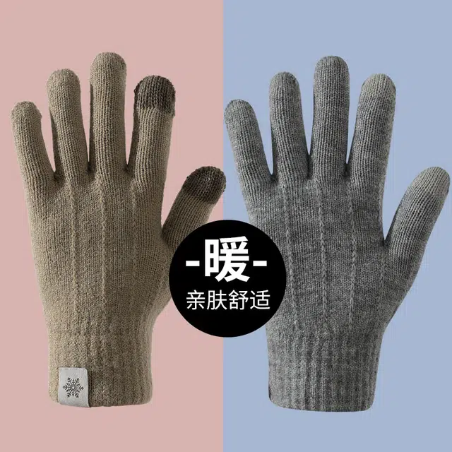 俞兆林 加厚保暖开车 户外骑行电动车防风防寒简约百搭加绒针织可触屏 锦纶 绒线手套 男款