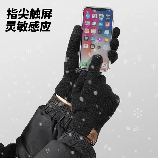 俞兆林 加厚保暖开车 户外骑行电动车防风防寒简约百搭加绒针织可触屏 锦纶 绒线手套 男款