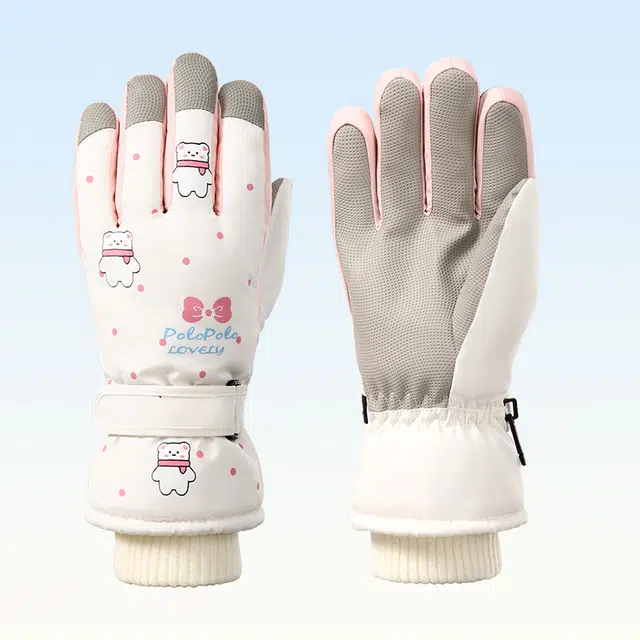 俞兆林 女士冬季新款雪山玩雪防泼水加绒加厚可爱滑雪骑行可触屏防风防寒 聚酯纤维 手套 女款