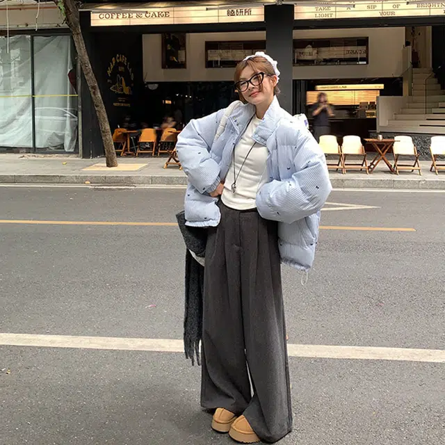 困住大象 美式复古满印蝴蝶结条纹休闲面包时尚百搭立领舒适简约宽松气质时髦高级感保暖长袖外套棉服 女款 含礼盒装