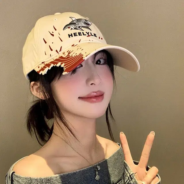 蔻斯琦 潮酷脆脆鲨鲨鱼咬一口个性创意帽子 出街遮阳神器 嘻哈黑泡泡街头风刺绣时尚潮流大帽檐显脸小 棉 鸭舌帽 男女同款情侣款