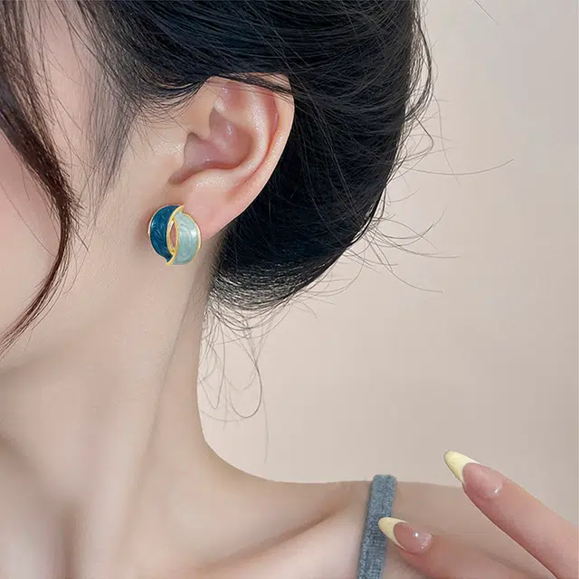 蔻斯琦 海岛冰蓝轻奢高级感油画风 气质优雅精致显白 合金 耳环 女款