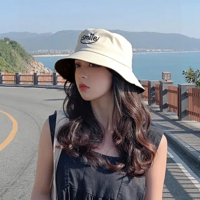 蔻斯琦 可爱笑脸帽子 一款双戴 简约百搭遮阳大头围显脸小 聚酯纤维 渔夫帽 男女同款情侣款