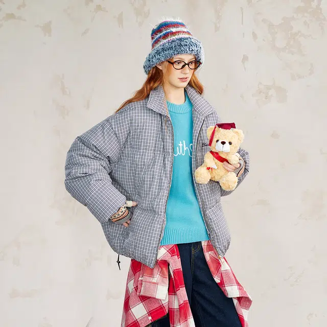 BEETLE TOWN Retro Plaid Puffer Jacket