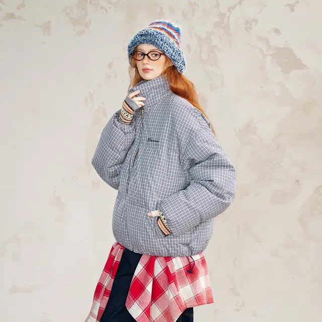 BEETLE TOWN Retro Plaid Puffer Jacket