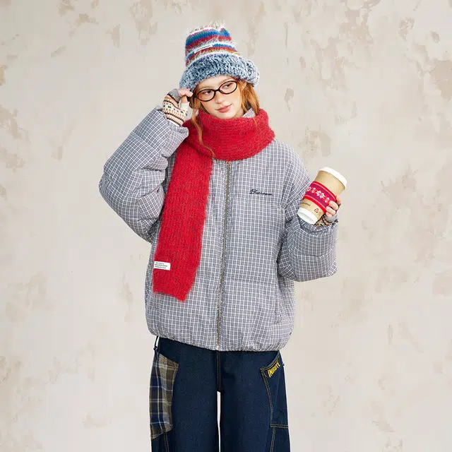 BEETLE TOWN Retro Plaid Puffer Jacket