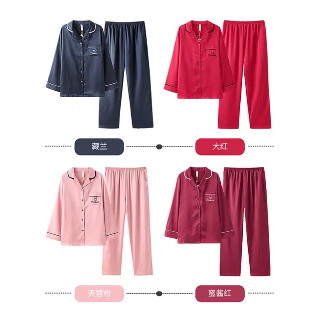 芬腾 春秋款简约家居服 纯色睡衣套装可外穿 家居套装 女款 大红/蜜酱红/胭脂粉/藏兰/祖母绿/木绿/芙蓉粉/柠檬黄