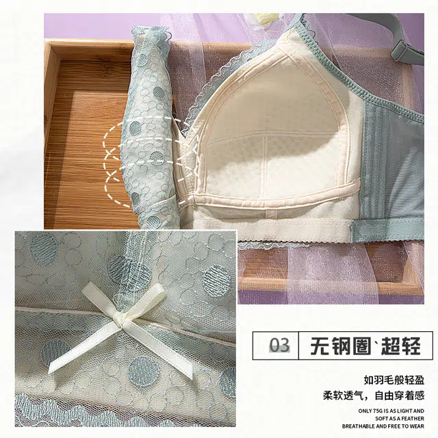 芬腾 蕾丝无钢圈大胸显小聚拢防下垂文胸 女款