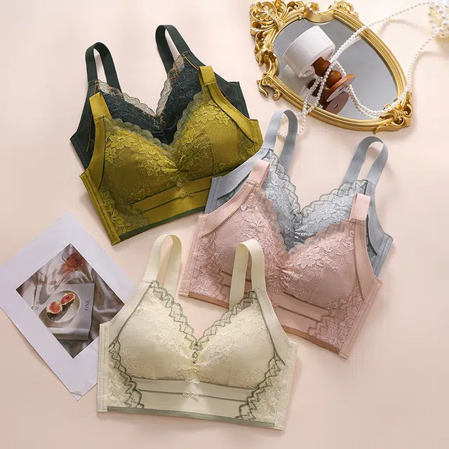 芬腾 大胸显小调整型全罩杯聚拢内衣大码防下垂收副乳高级感舒适蕾丝文胸 女款