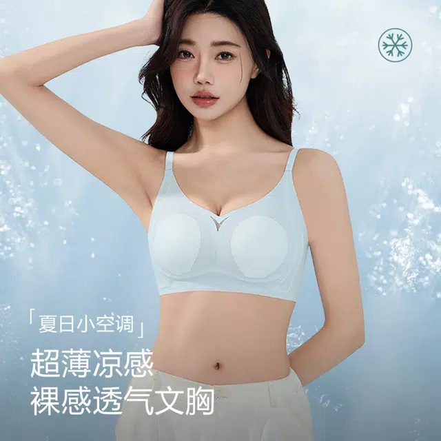 芬腾 超薄凉感果冻兔耳朵大胸显小无痕全罩杯大码聚拢收副乳文胸 女款